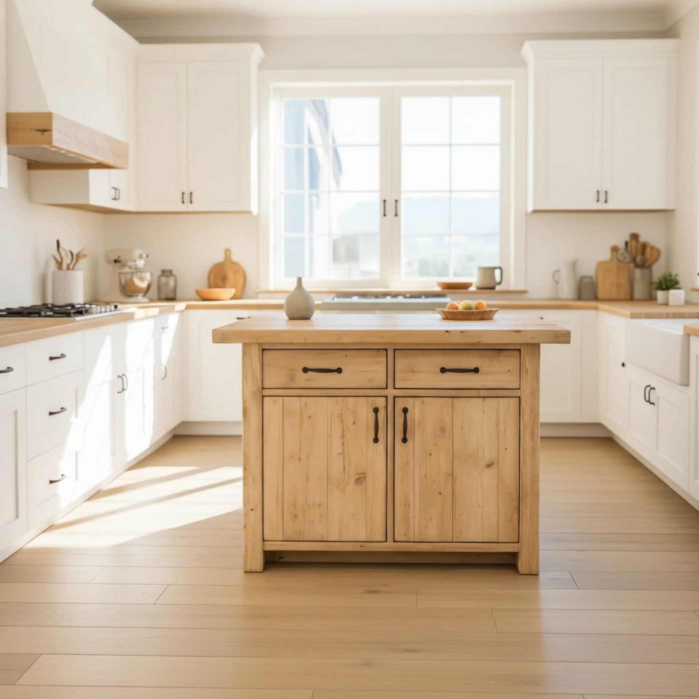 Handcrafted Solid Wood Kitchen Island with Dual Drawers and Spacious Cabinet Storage Lynnsnail