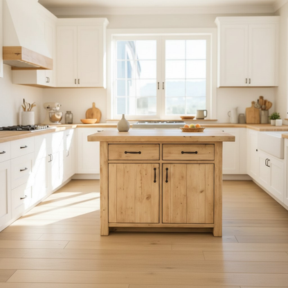 Handcrafted Solid Wood Kitchen Island with Dual Drawers and Spacious Cabinet Storage Lynnsnail