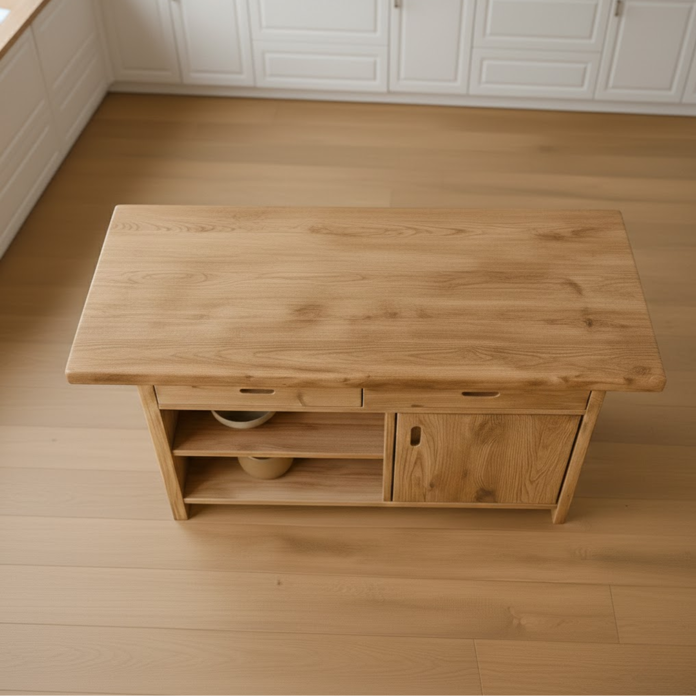 Handcrafted Solid Wood Kitchen Island with Open Shelves and Sliding-Door Storage Lynnsnail