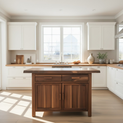 Handcrafted Solid Wood Kitchen Island with Dual Drawers and Spacious Cabinet Storage Lynnsnail