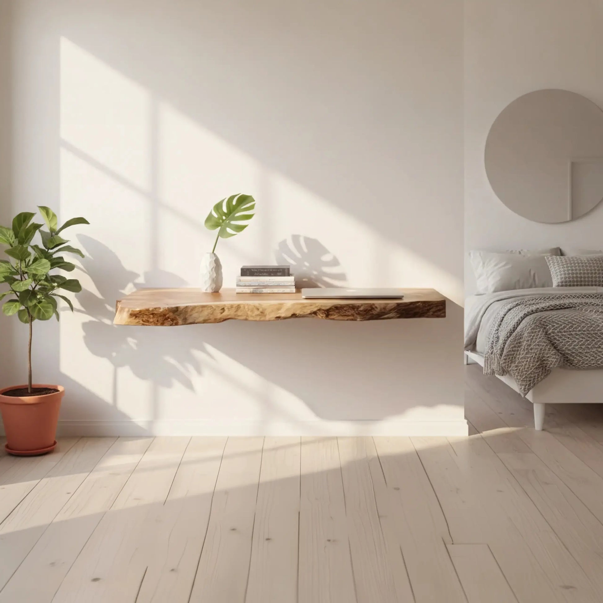 Live Edge Solid Wood Floating Desk Shelf for Small Spaces Lynnsnail