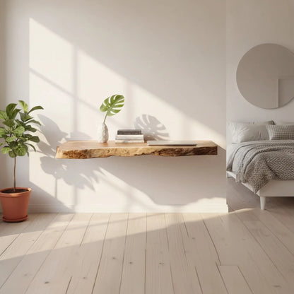 Live Edge Solid Wood Floating Desk Shelf for Small Spaces Lynnsnail