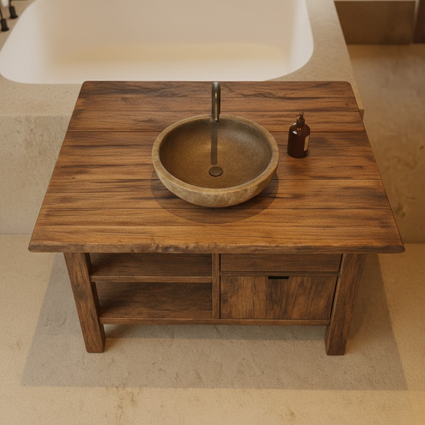 Handcrafted Solid Wood Bathroom Vanity with Open Shelves and Soft-Close Storage Lynnsnail