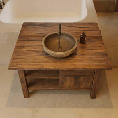 Handcrafted Solid Wood Bathroom Vanity with Open Shelves and Soft-Close Storage Lynnsnail