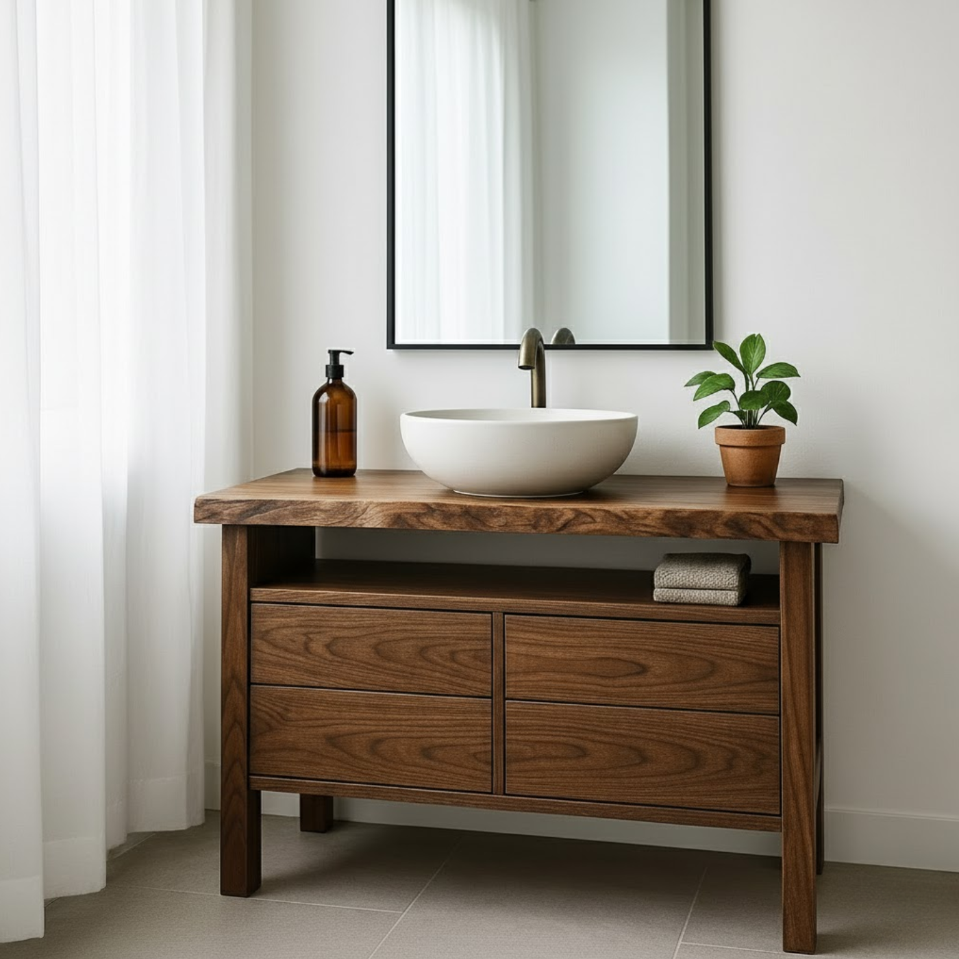 Handcrafted Solid Wood Bathroom Vanity with Live Edge Top and Minimalist Design Lynnsnail