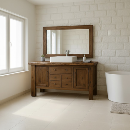 Handcrafted Solid Wood Bathroom Vanity - Live Edge Top, Cabinets, Drawers & Vessel Sink Base Lynnsnail