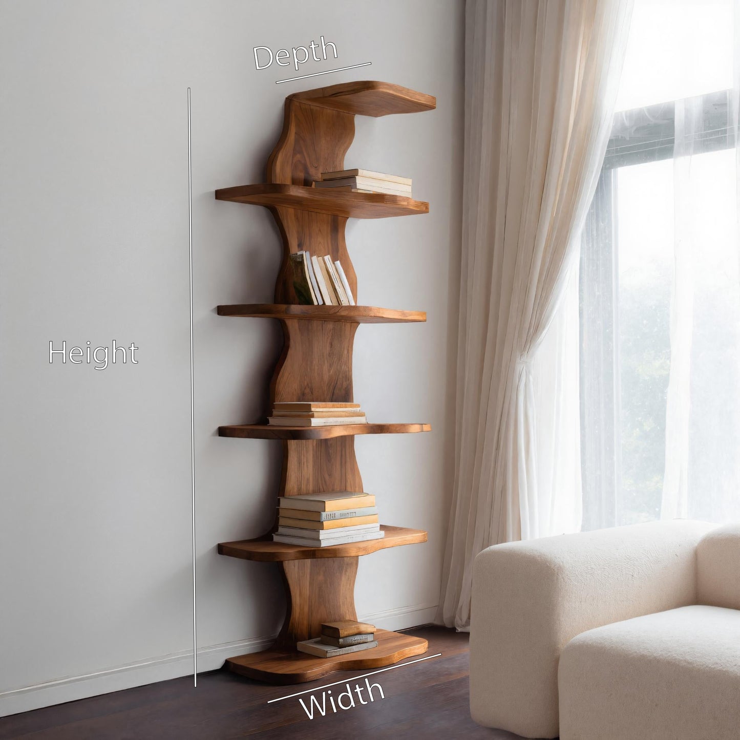 Modern Sculptural Wave Bookshelf For Living Room Lynnsnail