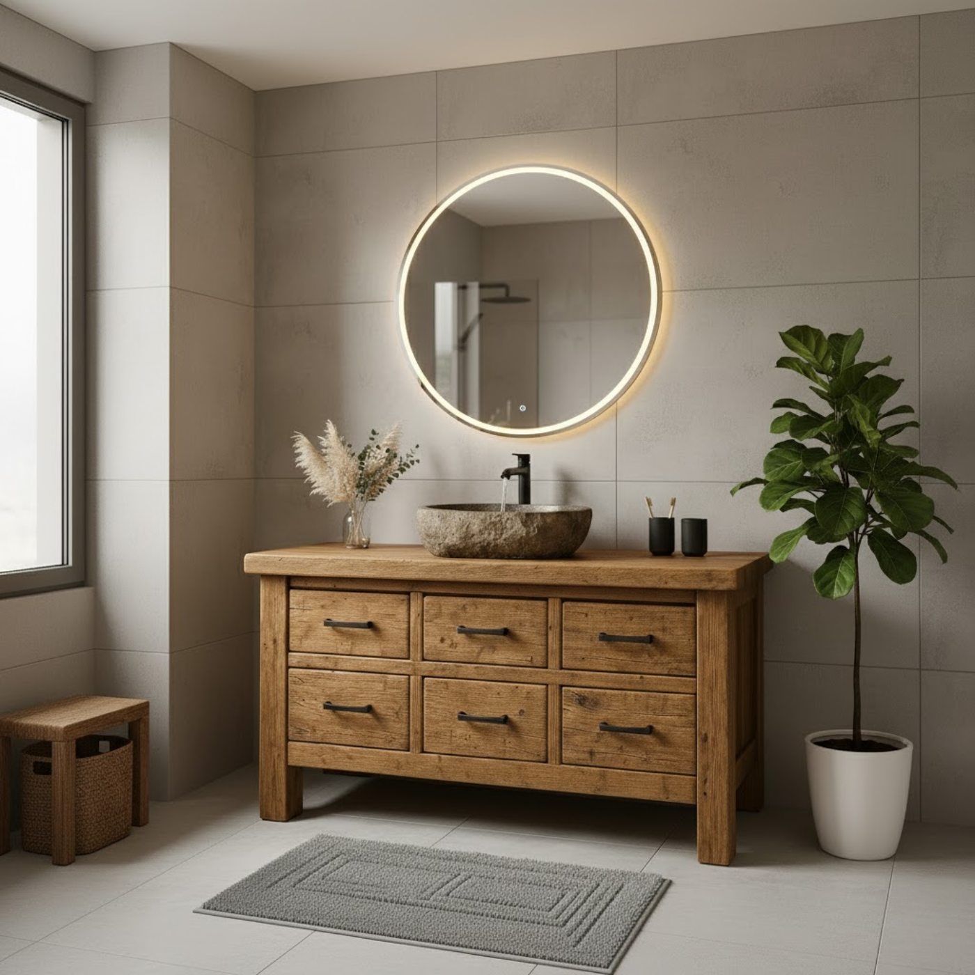 Handcrafted Soild Wood Bathroom Vanity - Farmhouse Storage Cabinet with 6 Drawers Lynnsnail