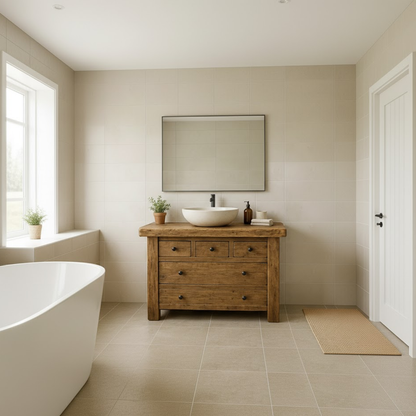 Handcrafted Solid Wood Single Bathroom Vanity - Rustic Storage Cabinet with Drawers Lynnsnail