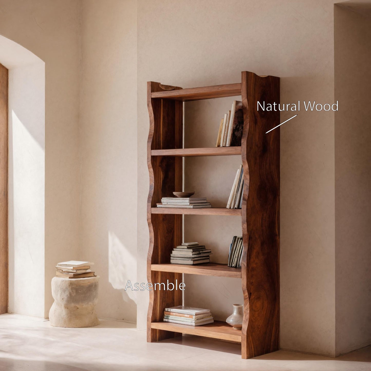 Modern Vertical Bookshelf With Natural Grain Design For Living Lynnsnail