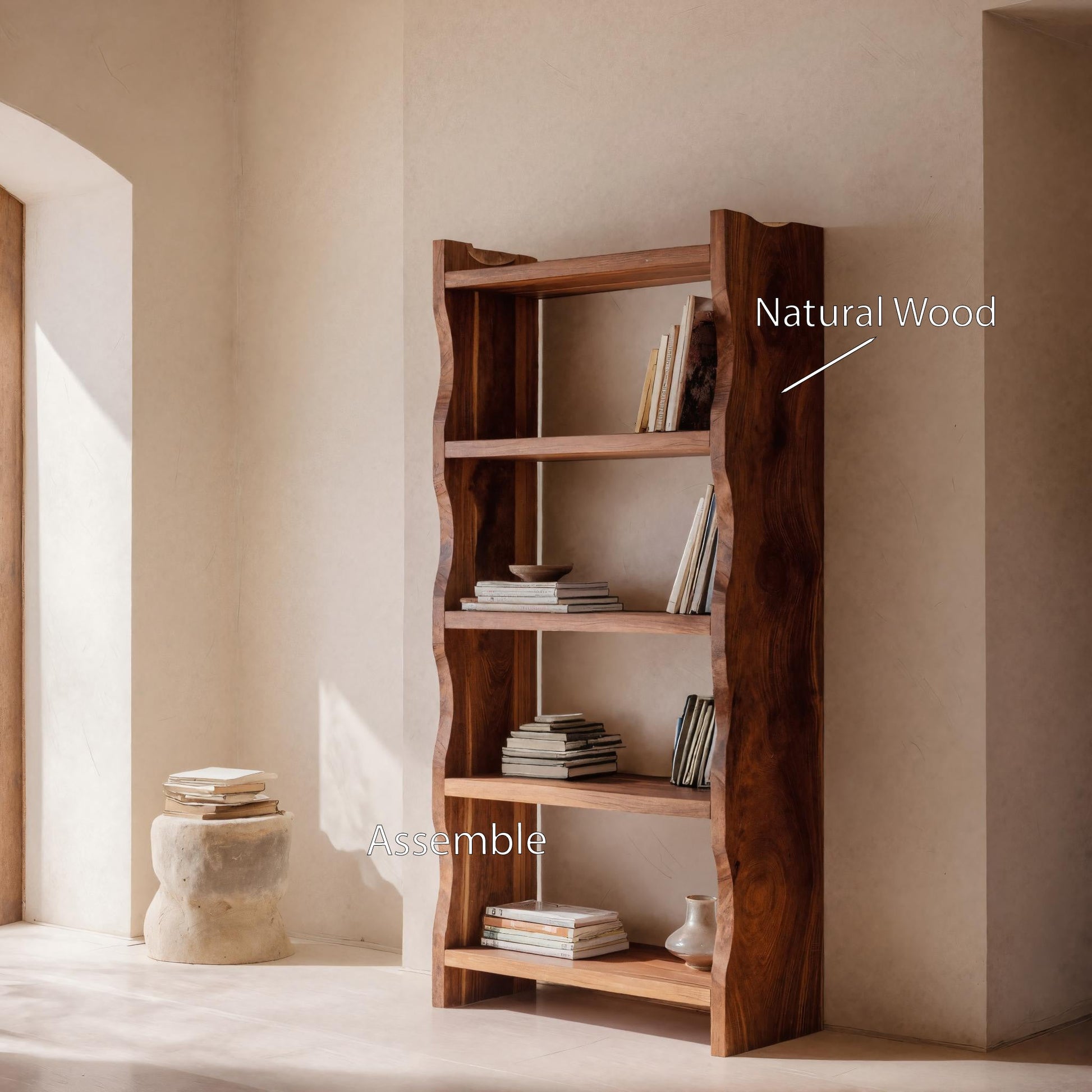 Modern Vertical Bookshelf With Natural Grain Design For Living Lynnsnail