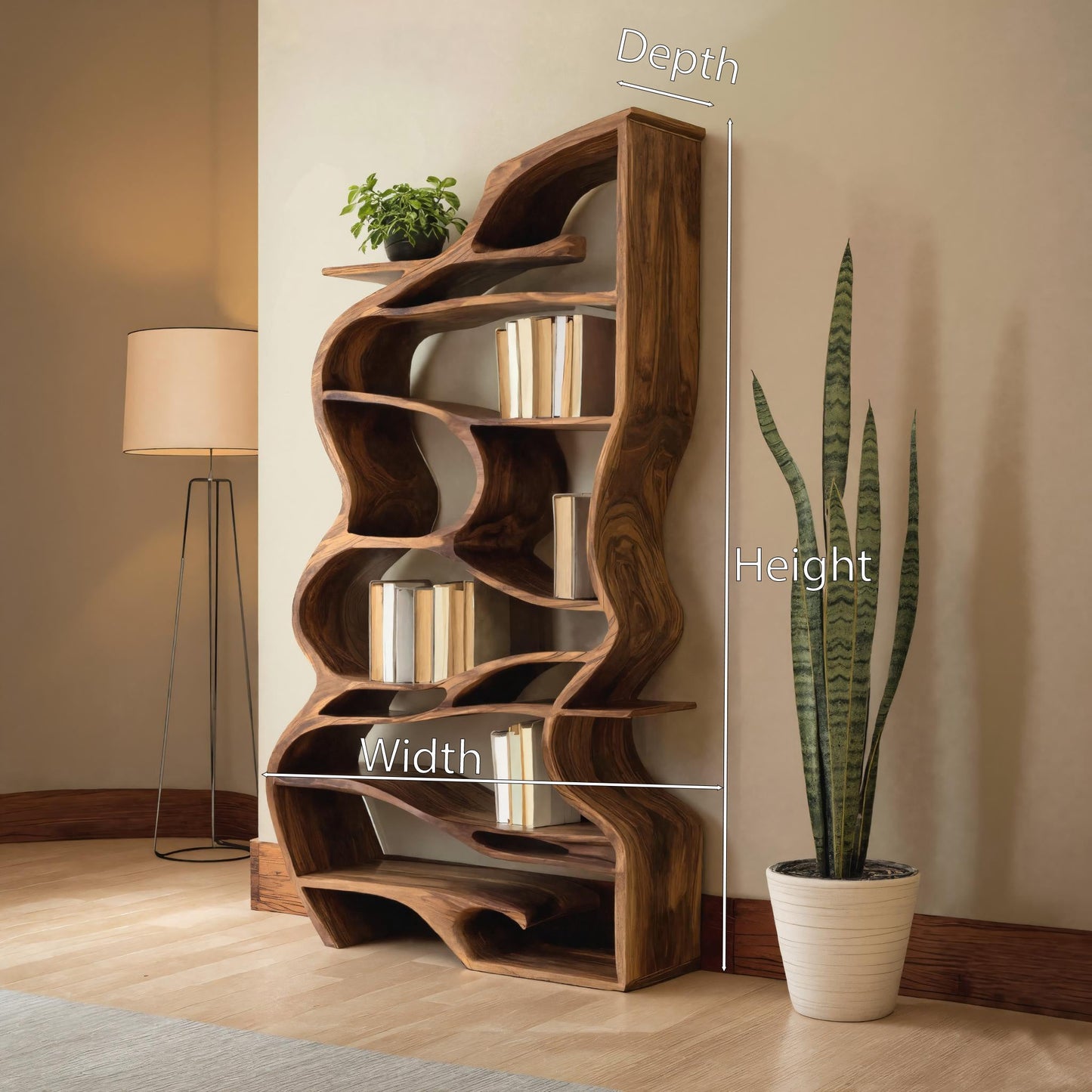 Handcrafted Sculpted Bookshelf With Organic Design For Living Room Or Office Lynnsnail