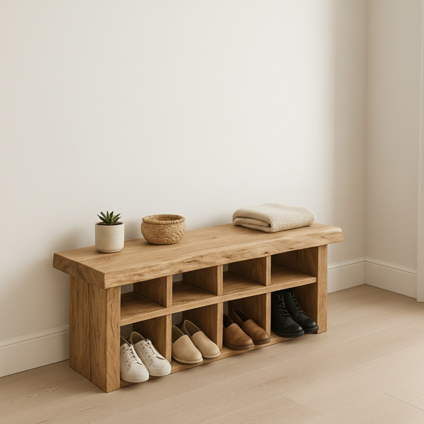 Handcrafted Solid Wood Bench with Shoe Compartments – Modern Rustic Hallway Storage Lynnsnail