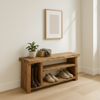 Handcrafted Solid Wood Bench – Natural Rustic Seating and Multi-Tier Storage Lynnsnail