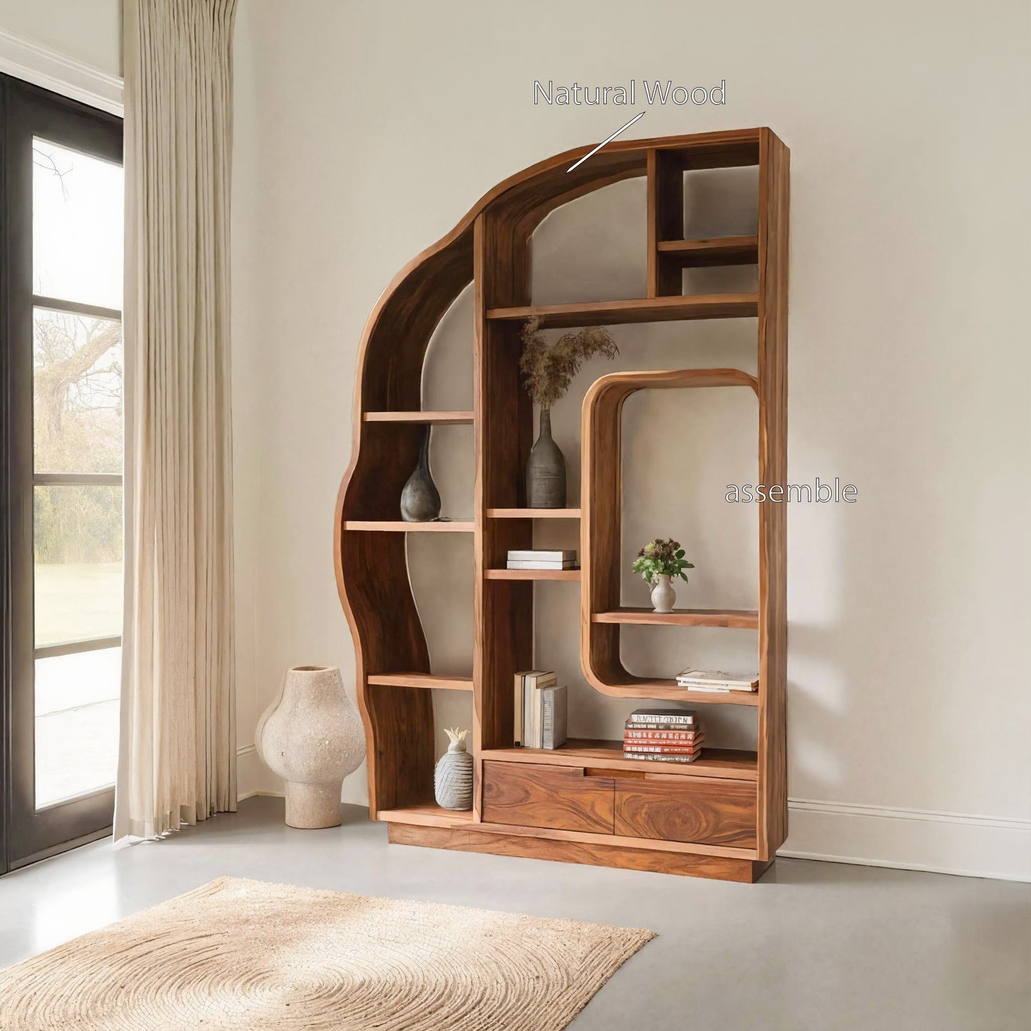 Minimalist Organic Bookshelf With Drawers For Home Decor Lynnsnail