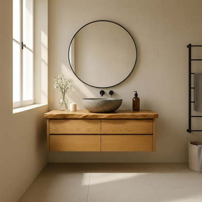 Handcrafted Solid Wood Floating Bathroom Vanity with Live Edge Top - Minimalist Modern Design Lynnsnail