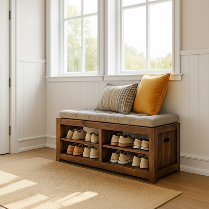 Handcrafted Solid Wood Bench – Transitional Design with Comfortable Upholstered Top Lynnsnail