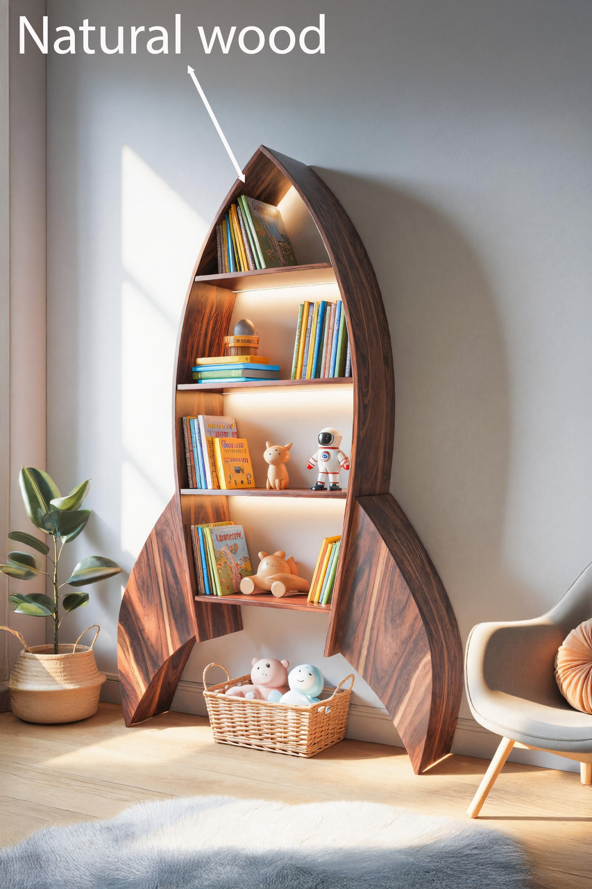 Rocket Shaped Bookshelf For Nursery Or Playroom Lynnsnail
