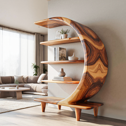 Modern Crescent Moon Bookshelf For Living Room Or Office Lynnsnail