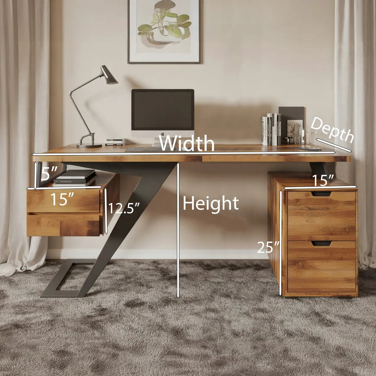 Modern Desk With Z Frame And Drawers For Home Office Lynnsnail