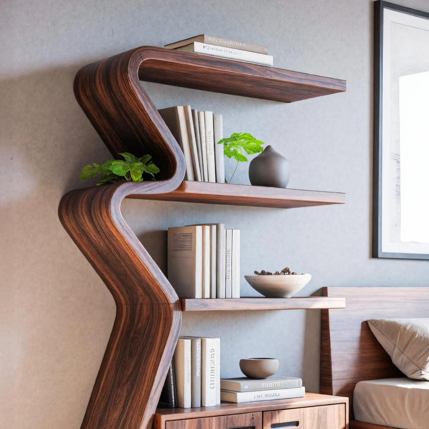 Modern Zigzag Bookshelf With Cabinet For Living Room Or Office Lynnsnail