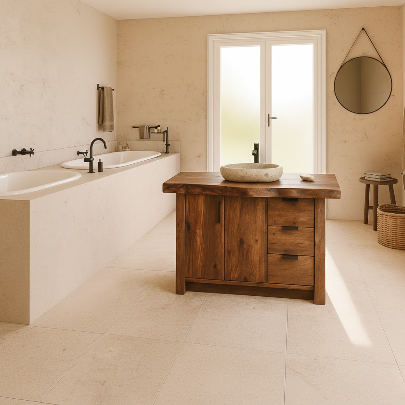 Handcrafted Solid Wood Bathroom Vanity with Live-Edge Top and Modern Storage Drawers Lynnsnail