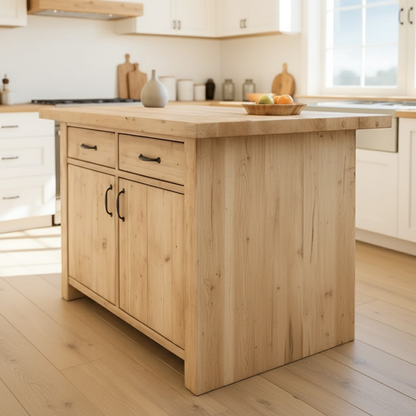 Handcrafted Solid Wood Kitchen Island with Dual Drawers and Spacious Cabinet Storage Lynnsnail