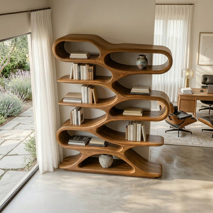 Organic Sculptural Wood Bookcase For Living Room Decor Lynnsnail