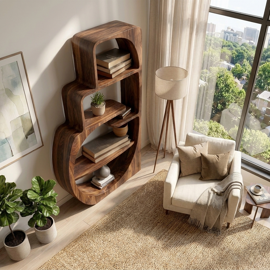 Organic Wood Bookshelf With Multiple Storage Levels For Living Room Lynnsnail