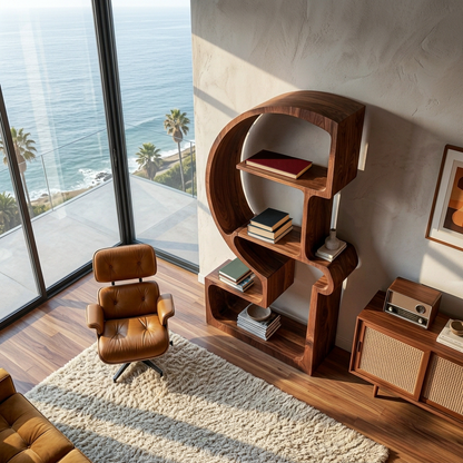 Artistic Wooden Bookshelf With Unique Curved Structure For Home Lynnsnail