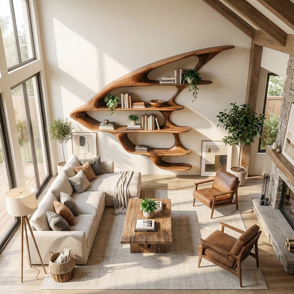 Wooden Floating Bookshelf Unique Design For Living Room Wall Lynnsnail