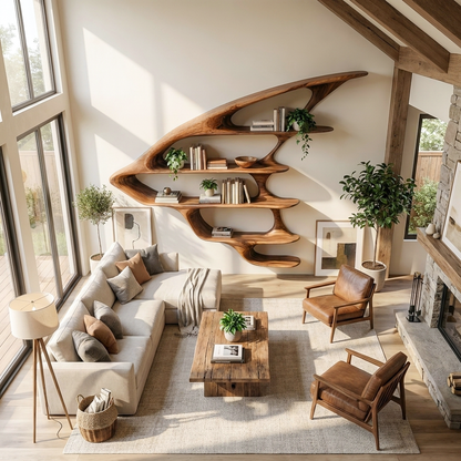Wooden Floating Bookshelf Unique Design For Living Room Wall Lynnsnail