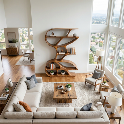 Wooden Bookshelf Unique Sculptural Design For Modern Living Room Lynnsnail