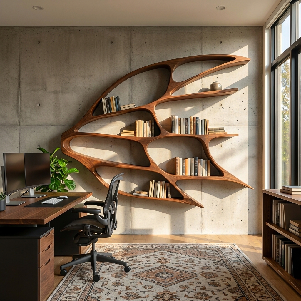 Organic Wooden Wall Mounted Bookshelf For Home Living Lynnsnail