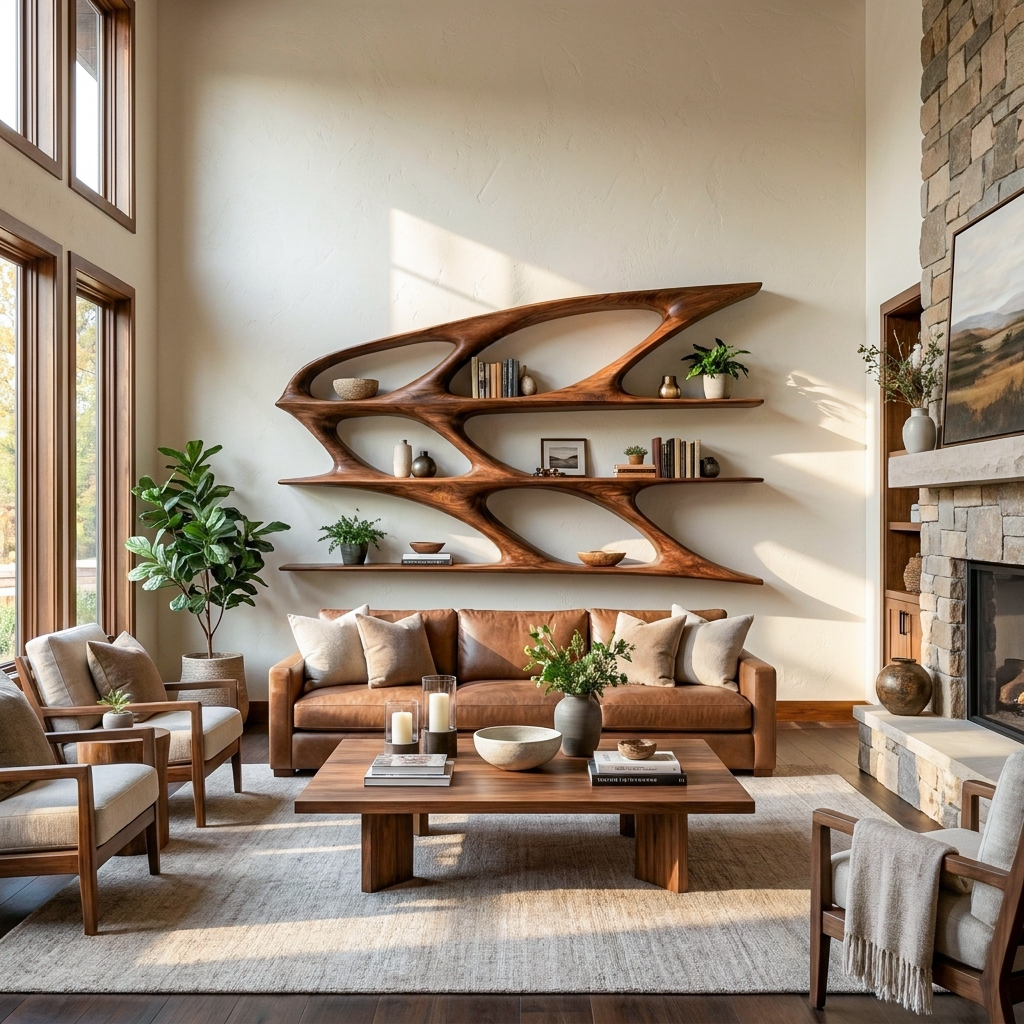 Organic Sculptural Wooden Bookshelf For Living Room Statement Lynnsnail