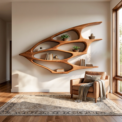 Organic Wooden Floating Bookshelf For Minimalist Home Decor Lynnsnail
