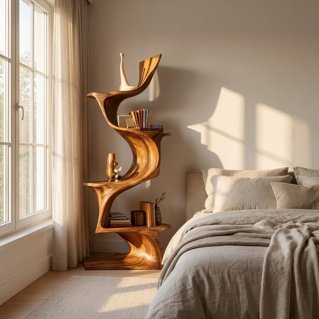 Organic Modern Natural Wood Bookshelf For Home Decor Corner Lynnsnail