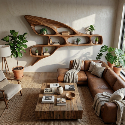 Organic Wooden Wall Bookshelf For Luxury Interior Lynnsnail