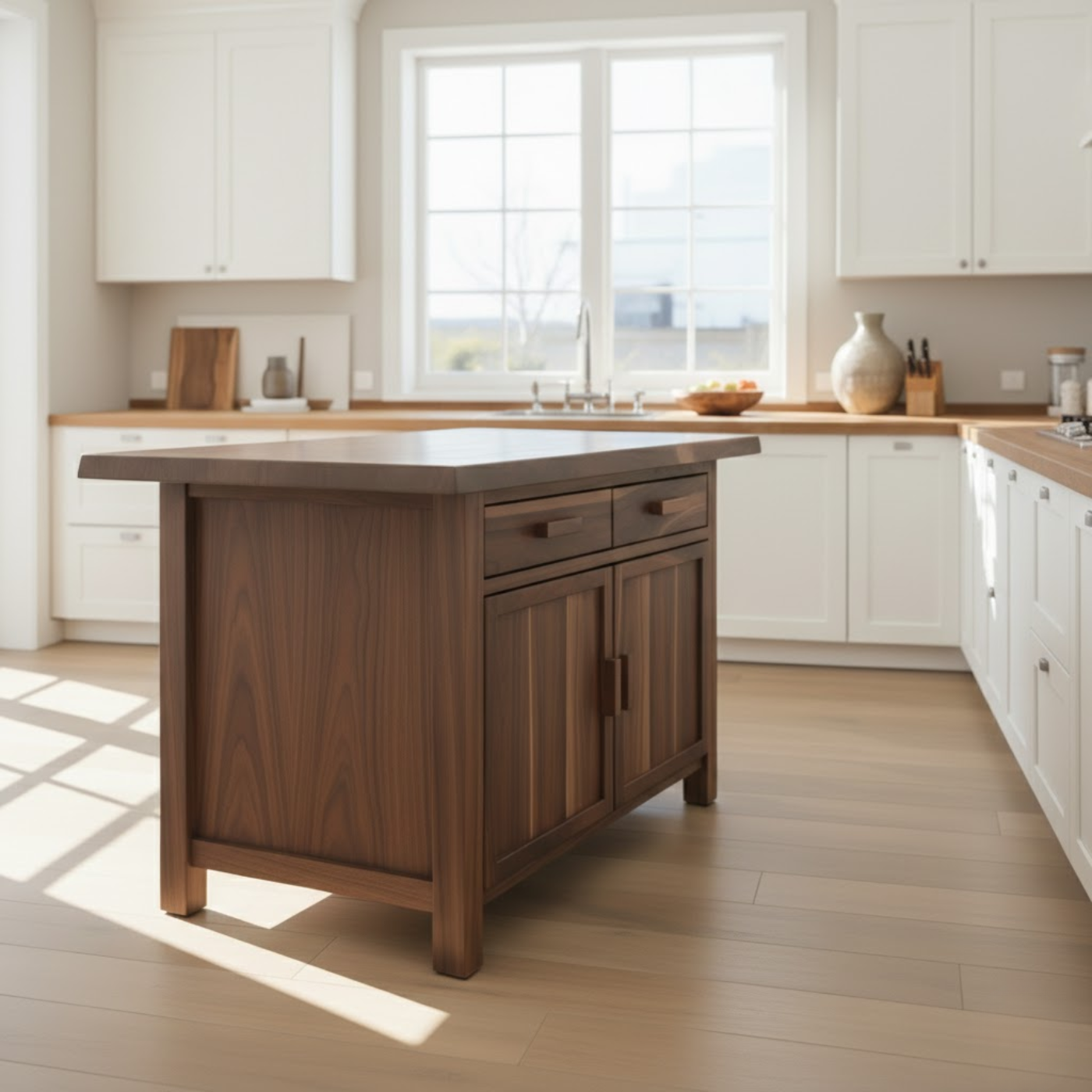 Handcrafted Solid Wood Kitchen Island with Dual Drawers and Spacious Cabinet Storage Lynnsnail
