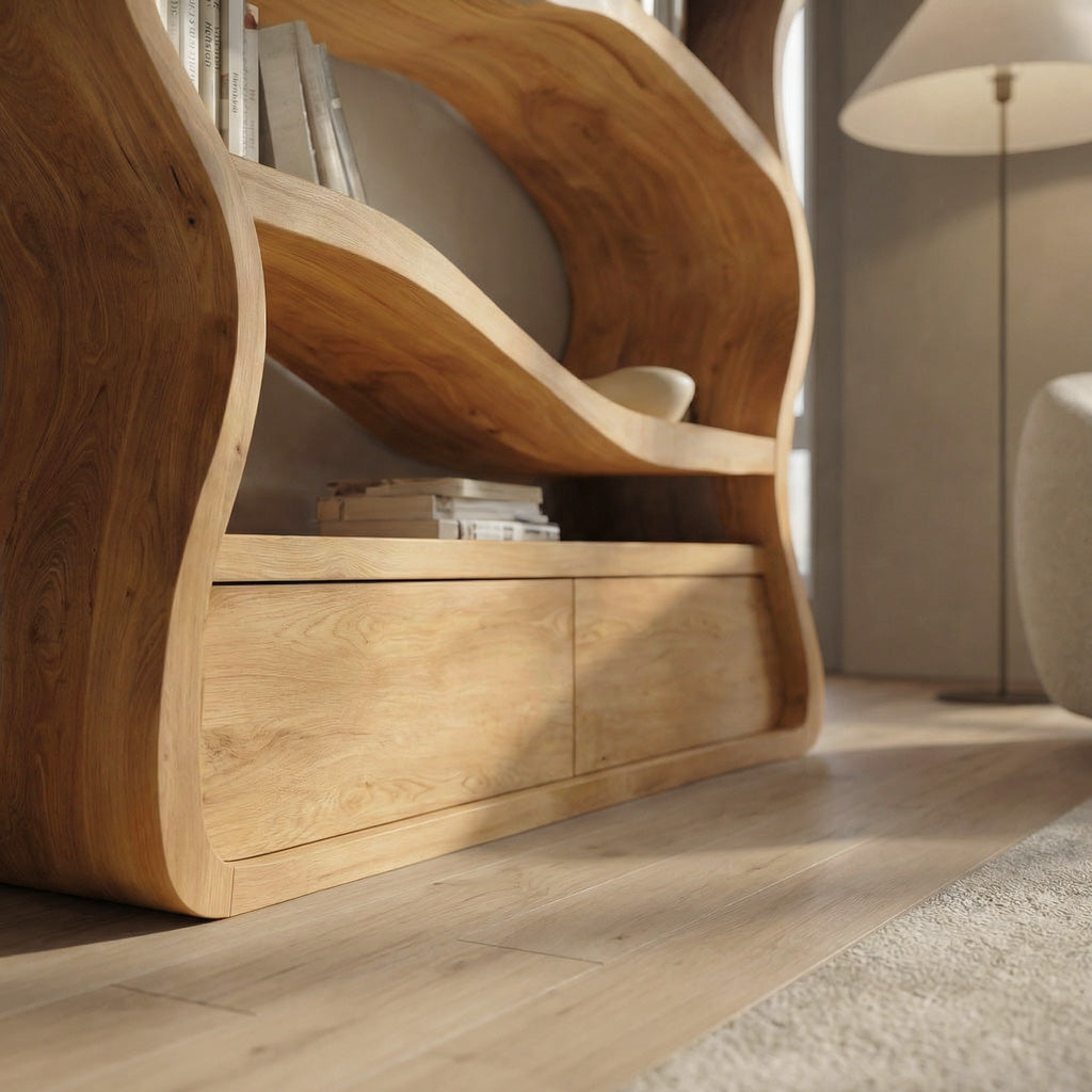 Modern Curved Wooden Bookshelf For Living Room Lynnsnail