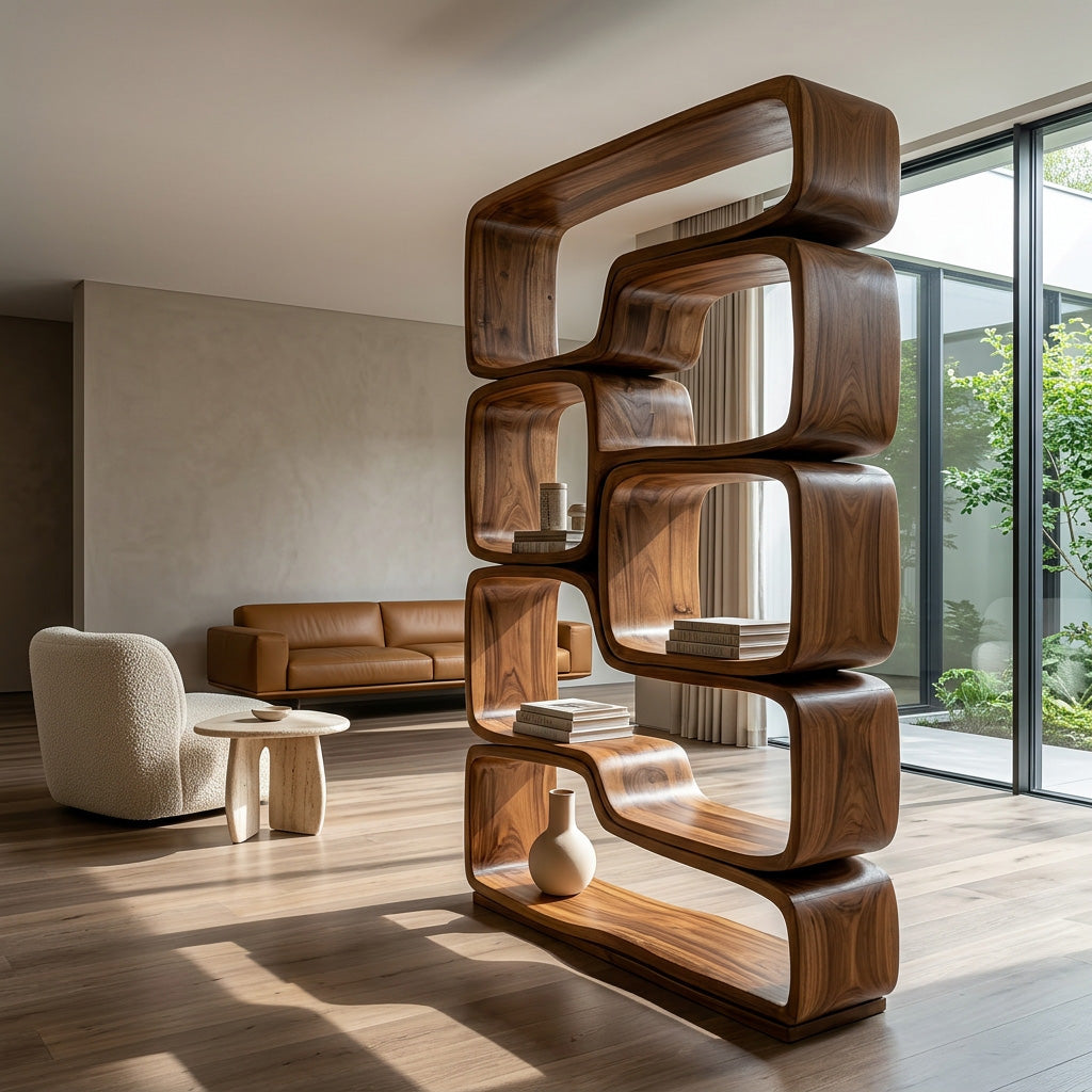 Contemporary Sculptural Natural Wood Bookshelf For Living Room Lynnsnail