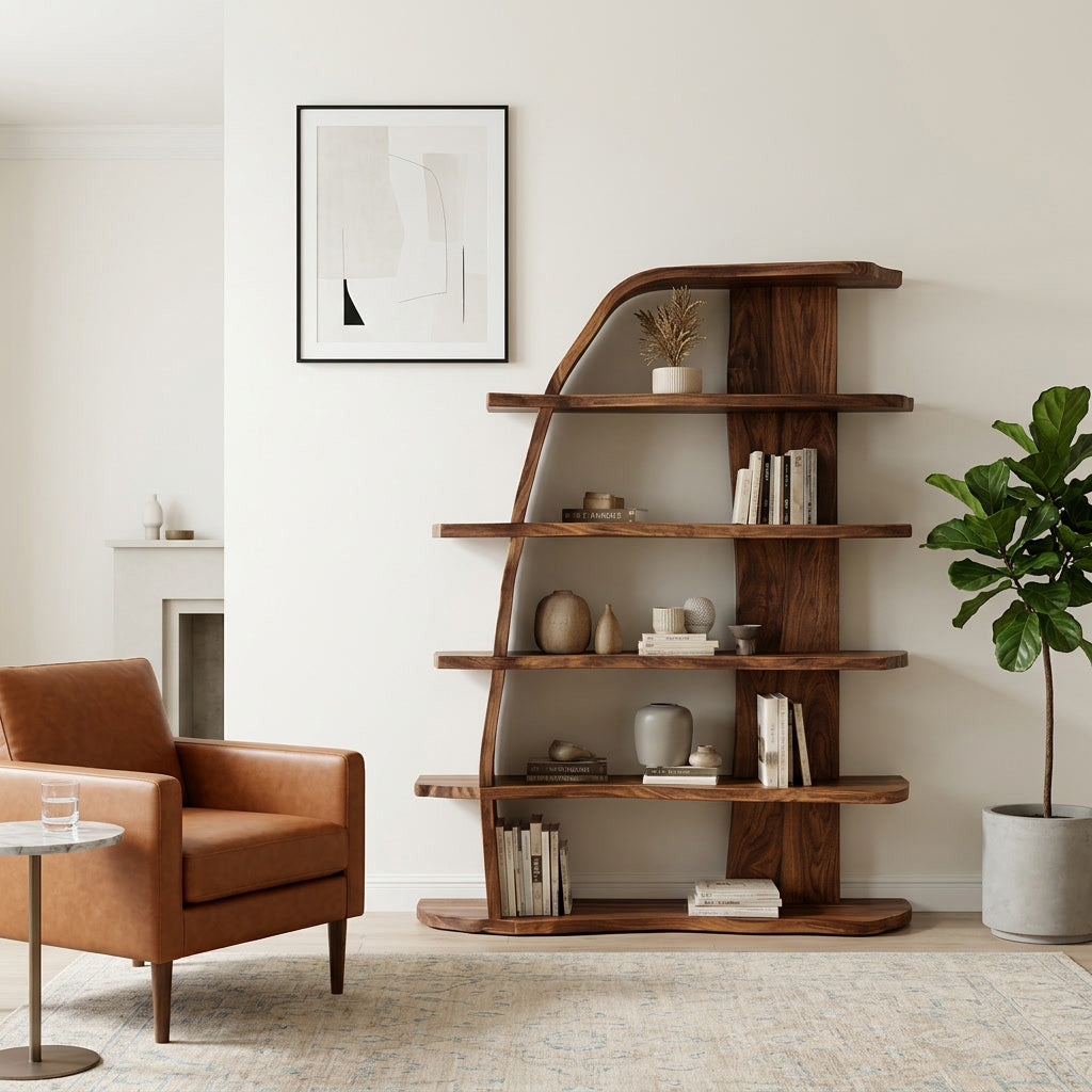 Mid Century Natural Wood Display Bookshelf For Living Room Lynnsnail