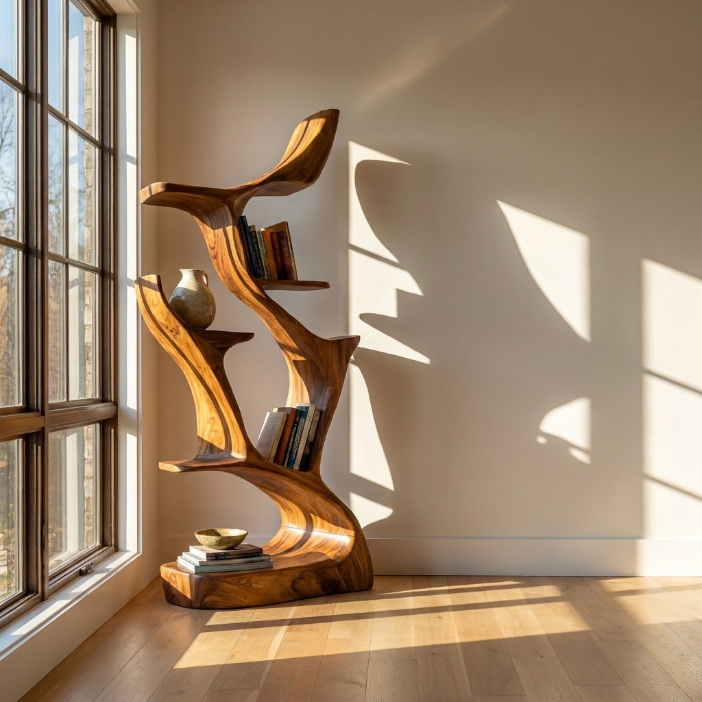 Abstract Sculptural Wooden Bookshelf For Living Room Lynnsnail