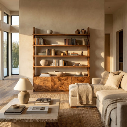 Organic Wooden Bookshelf With Curved Edges For Living Storage Lynnsnail