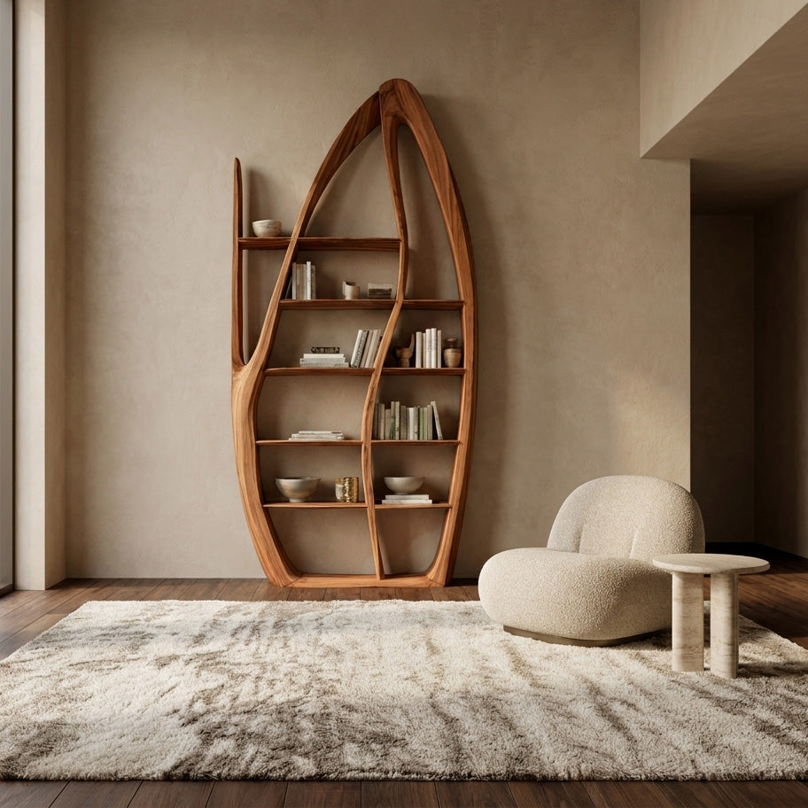 Organic Style Sculptural Wooden Bookshelf For Living Room Lynnsnail
