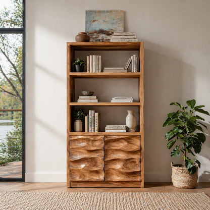Minimal Wooden Bookshelf With Wavy Drawer Front For Home Lynnsnail