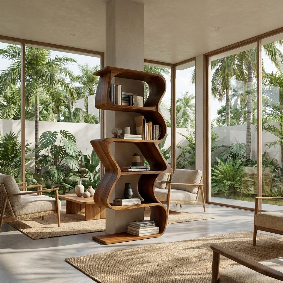 Modern Sculptural Wooden Bookshelf For Home Display Lynnsnail