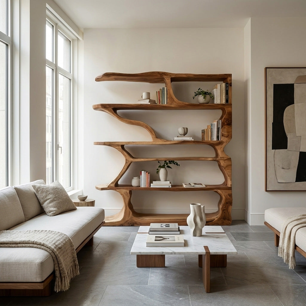 Contemporary Artistic Wooden Bookshelf For Living Room Storage Lynnsnail