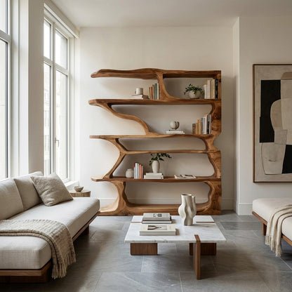 Contemporary Artistic Wooden Bookshelf For Living Room Storage Lynnsnail