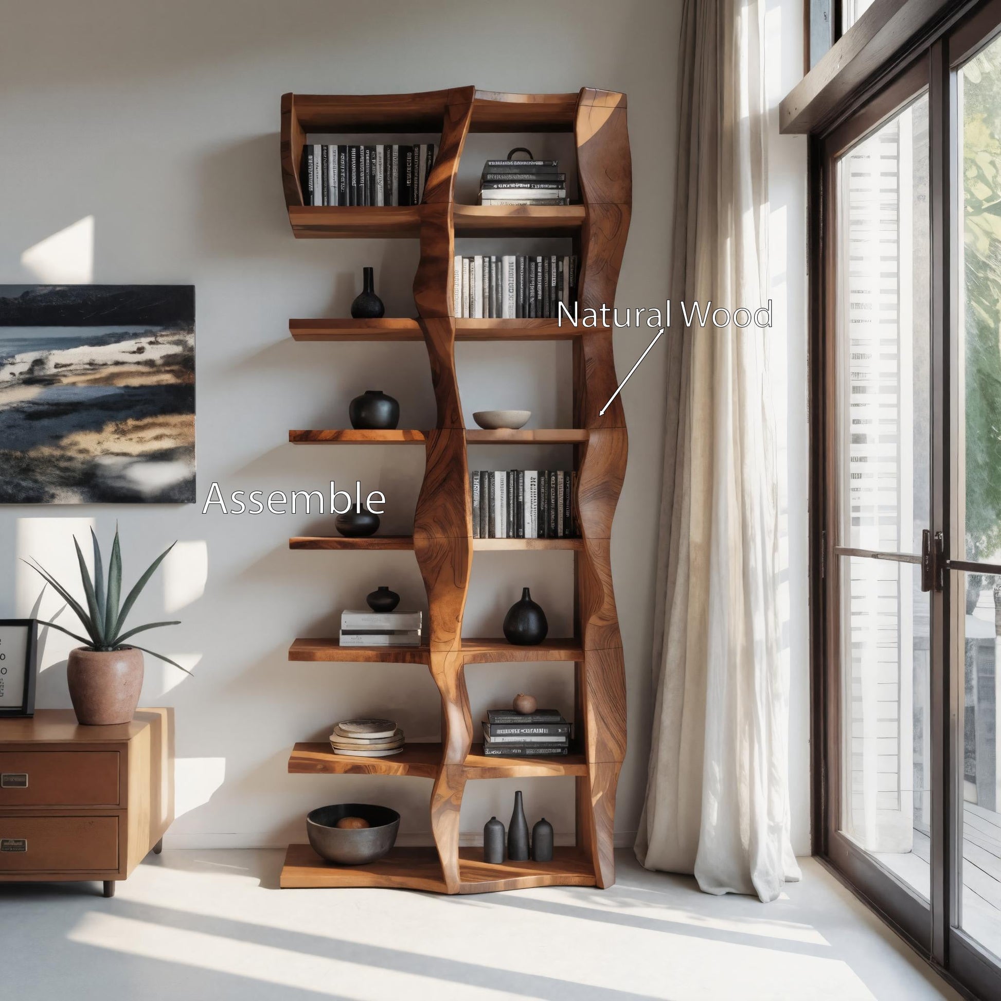Sculptural Bookshelf With Flowing Wave Design For Living Room Lynnsnail